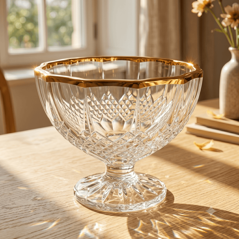 Cristal D'Arques_Cristal D'Arques Longchamp Gold Footed Fruit Bowl_