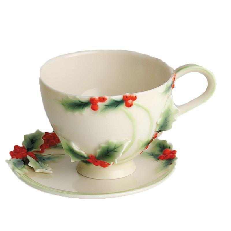 Franz Porcelain Franz Collection Holly Berries Cup Saucer & Spoon