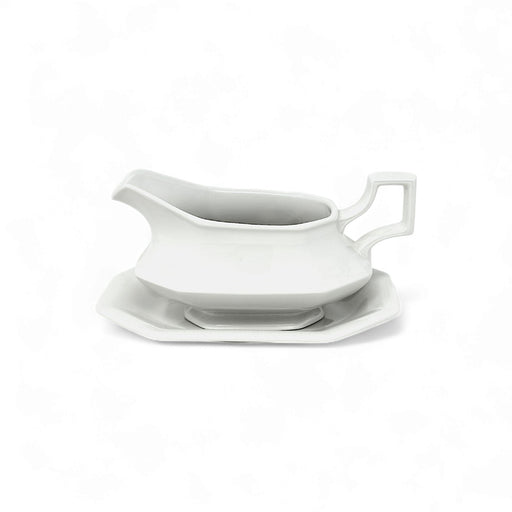 Johnson Brothers_JOHNSON BROTHERS HERITAGE WHITE GRAVY BOAT & STAND_101058