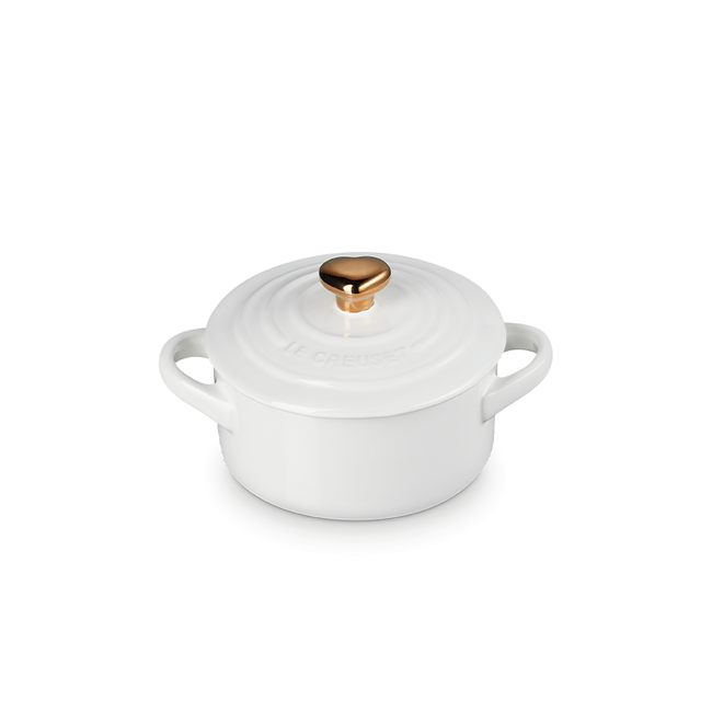 Le Creuset Le Creuset Mini Round Cocotte with Heart Knob White
