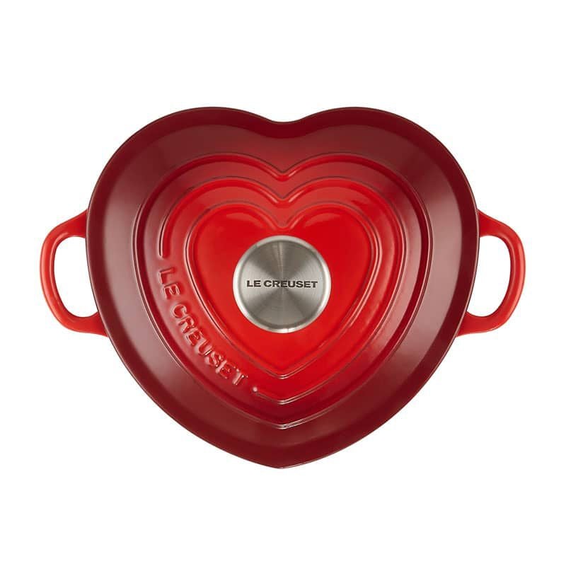 Le Creuset  Cast Iron Heart 1 QT (1L) Shallow Cocotte Cerise - Kitchen Smart