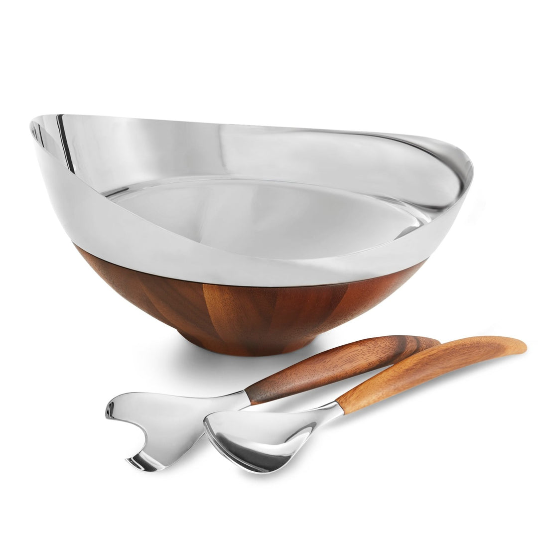 Nambe Pulse Salad Bowl with Servers - Kitchen Smart