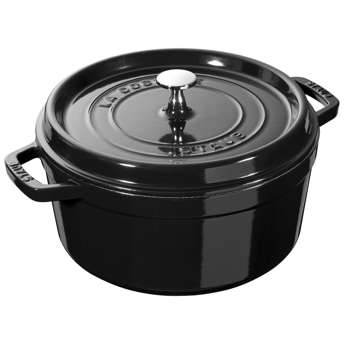 Staub Cast Iron 4 Qt (3.8L) Round Cocotte Polished Black Kitchen Smart